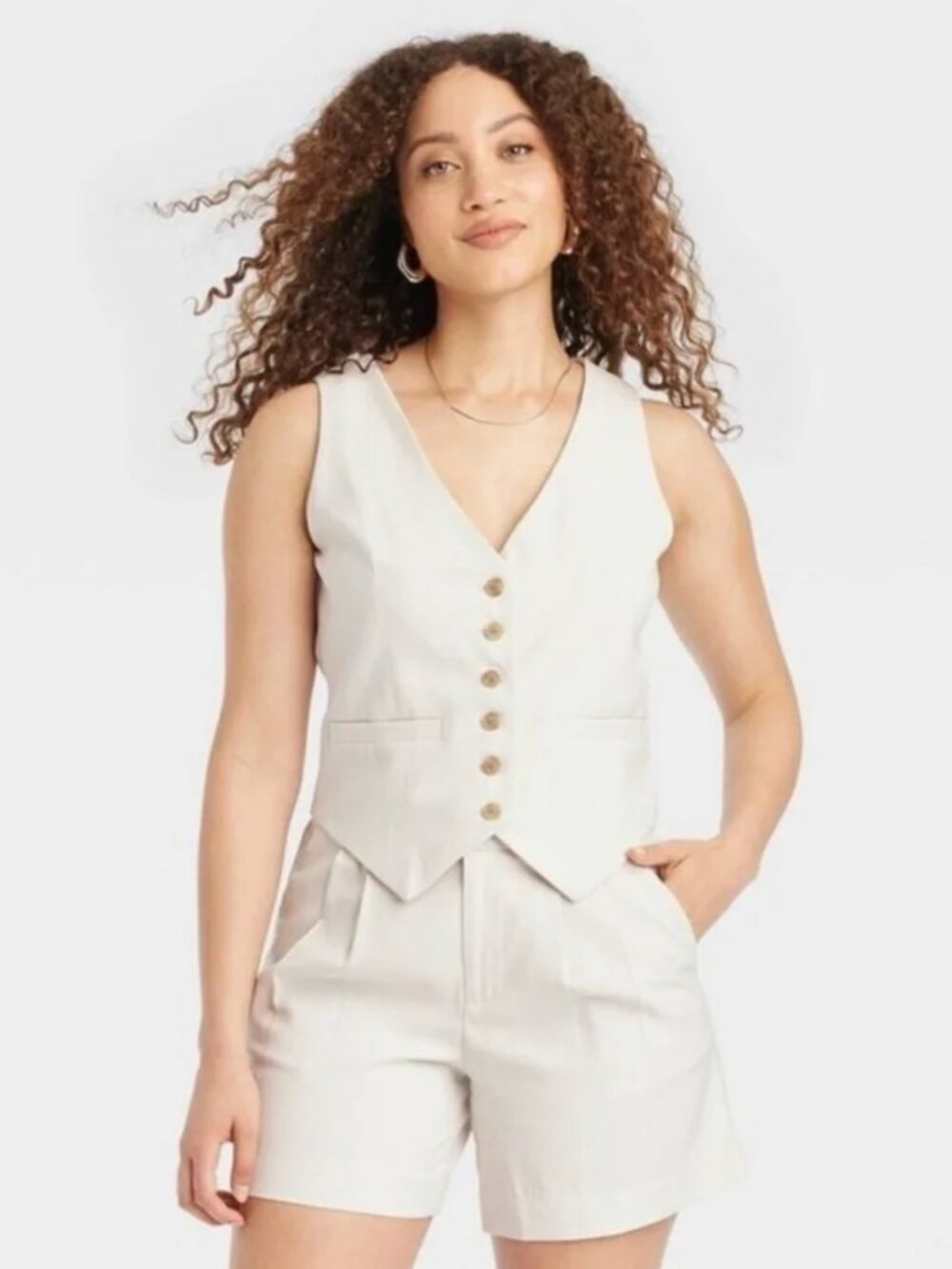 A New Day Linen Vest in Cream, XS